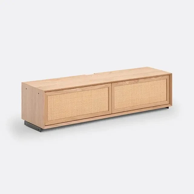 140cm Oak Veneer TV Unit with Cane Doors – Retro Media Console