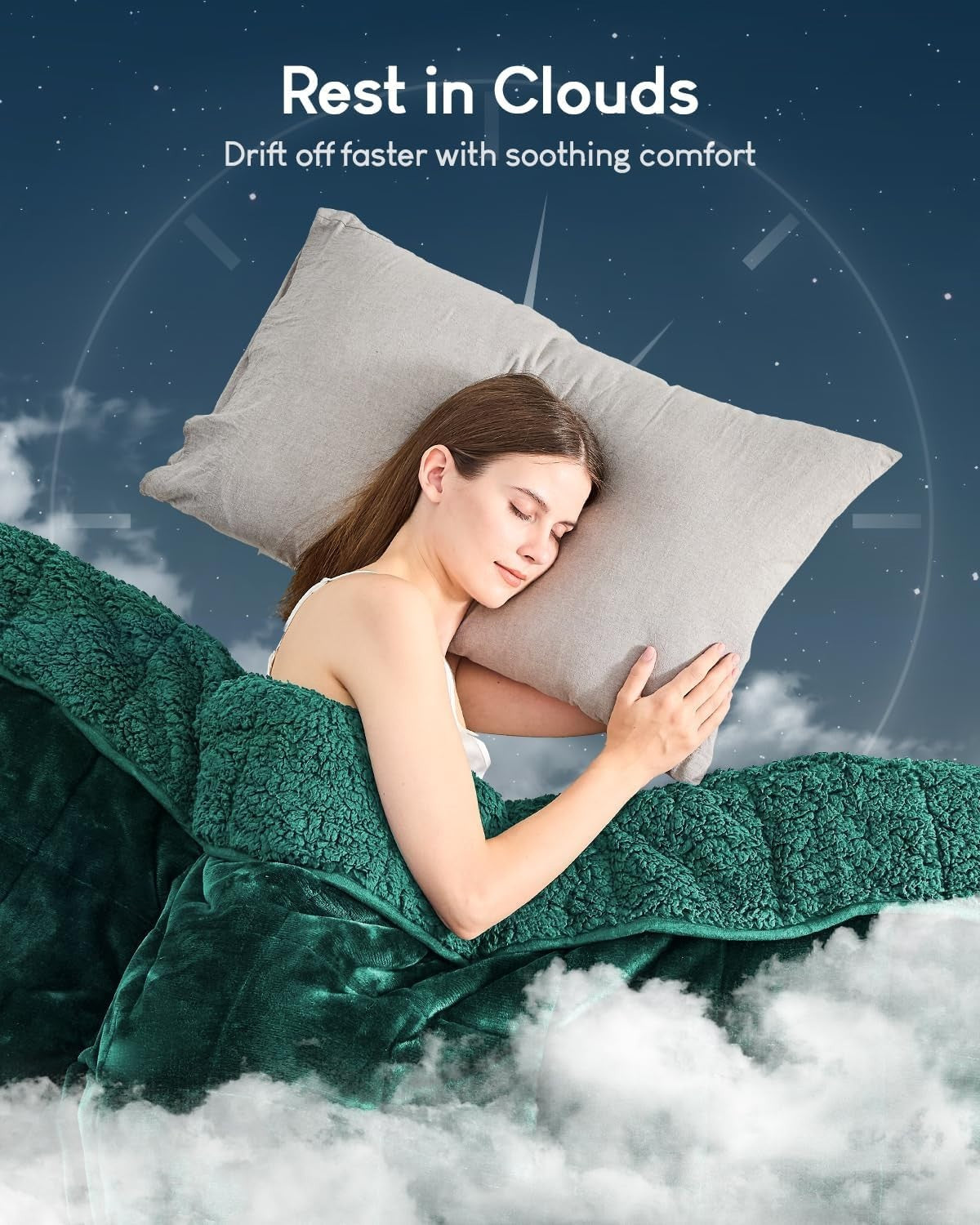 Weighted Blanket 15lb Sherpa Fleece Cozy Sleep Aid 60x80 Green Queen