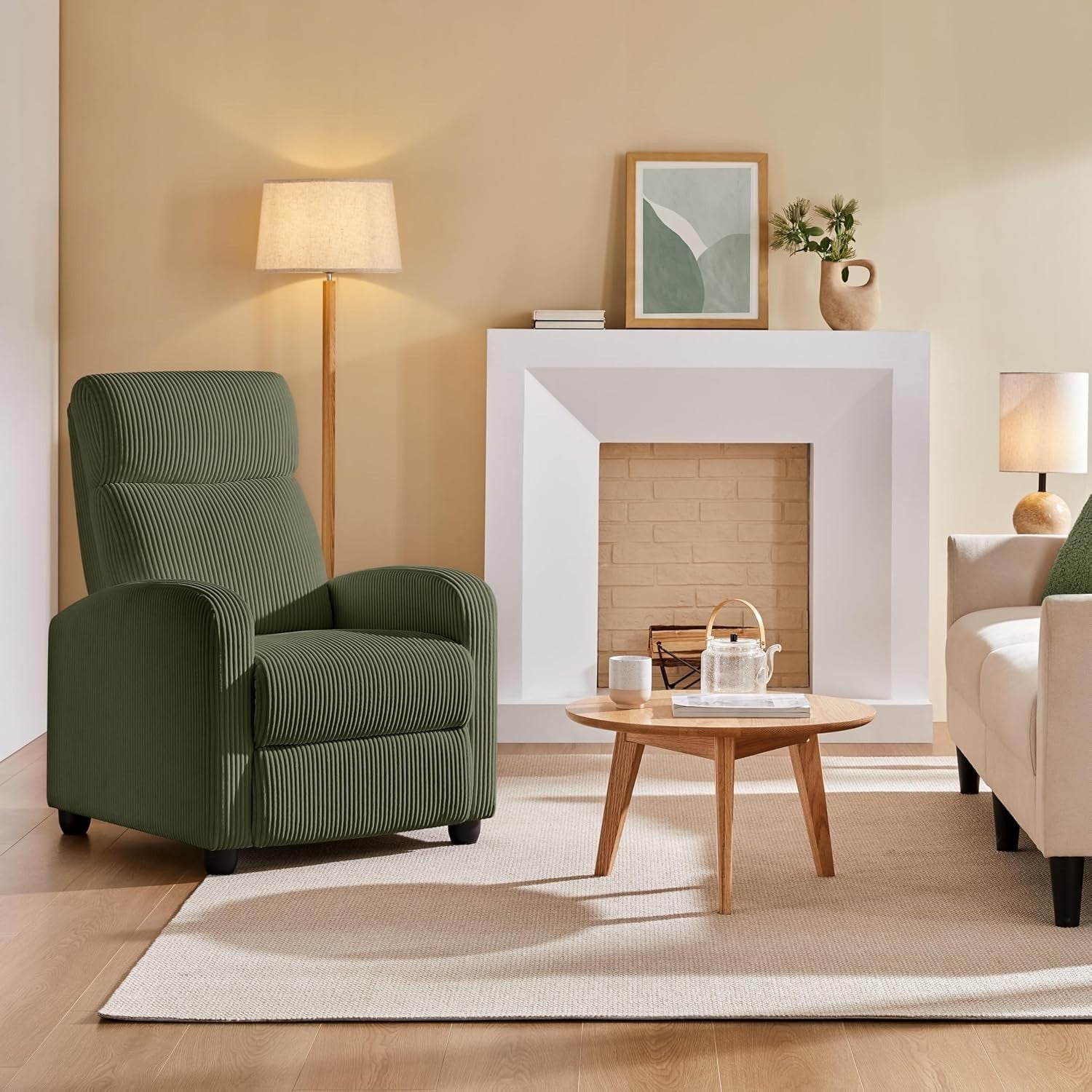 Dark Green Corduroy Recliner Chair Sofa Adjustable Lounge Armchair Home