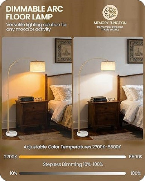 Arc Floor Lamp Dimmable LED Remote Control Height Adjustable Corner Standing