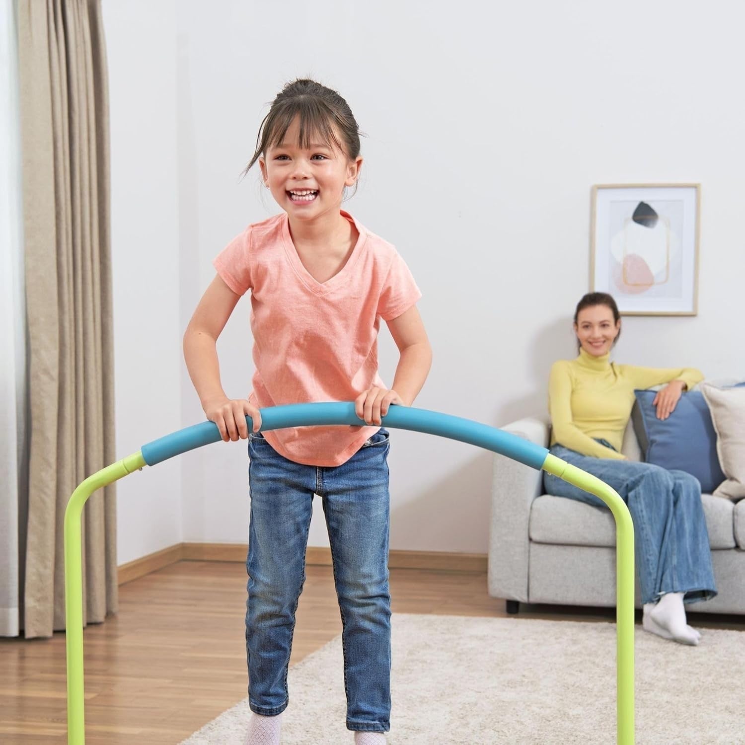 Kids Mini Trampoline 3ft Indoor Bounce with Handlebar Toddler Fitness Play