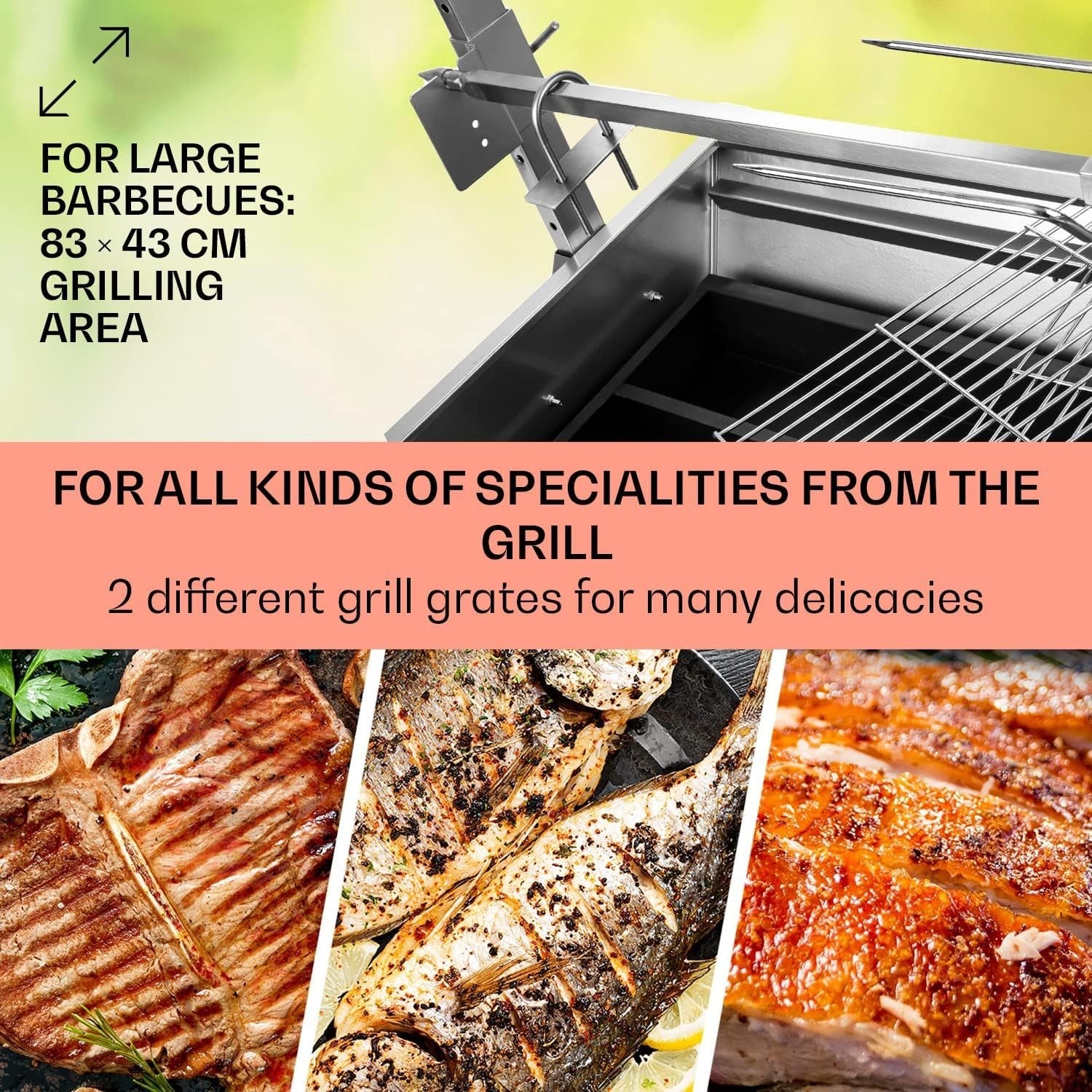 2-in-1 Charcoal Rotisserie BBQ Grill | Large Stainless Steel Outdoor Spit Roast