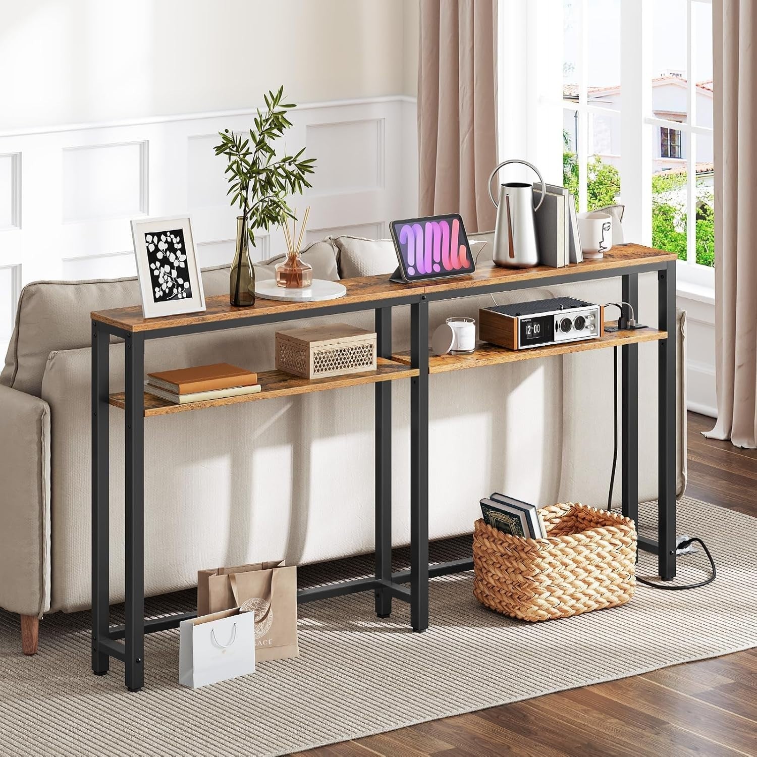 Slim Console Table 180x20x100cm Adjustable Shelf USB Charging Station