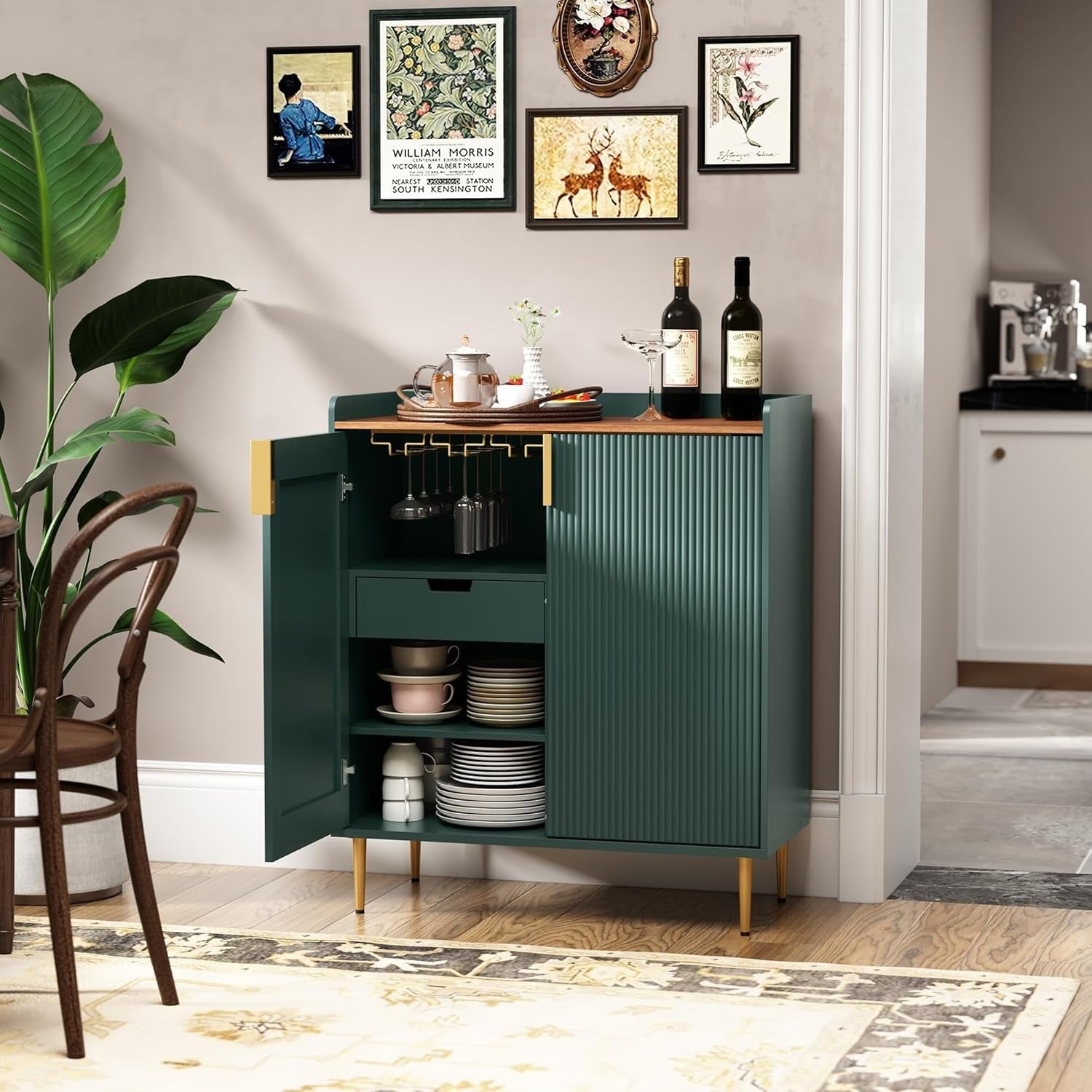Modern Drinks Cabinet Wine Bar Storage Unit with Glass Holder & 9 Bottle Rack