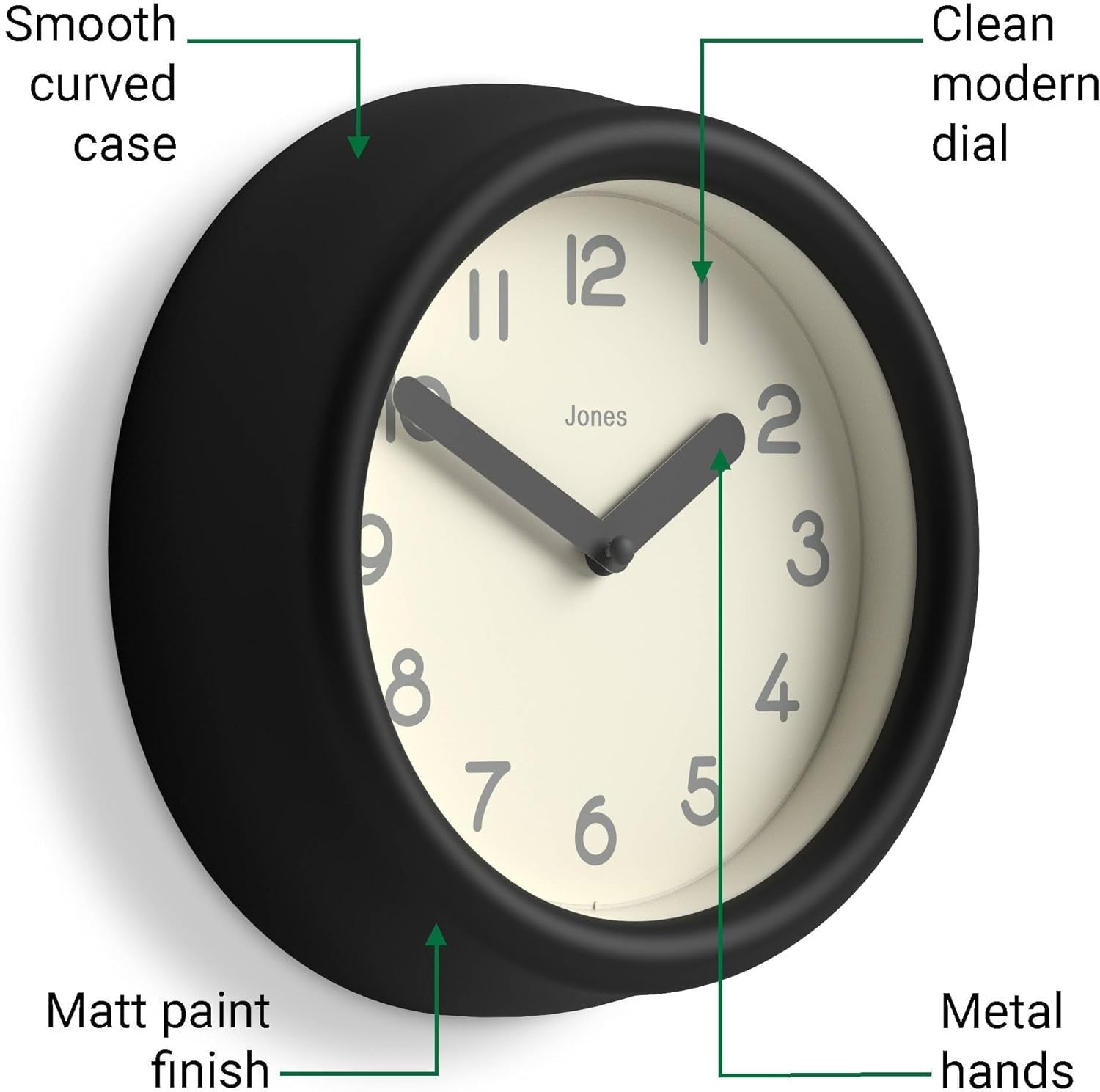 Small Black Wall Clock 22cm Modern Silent Quartz Round Minimalist Home Decor