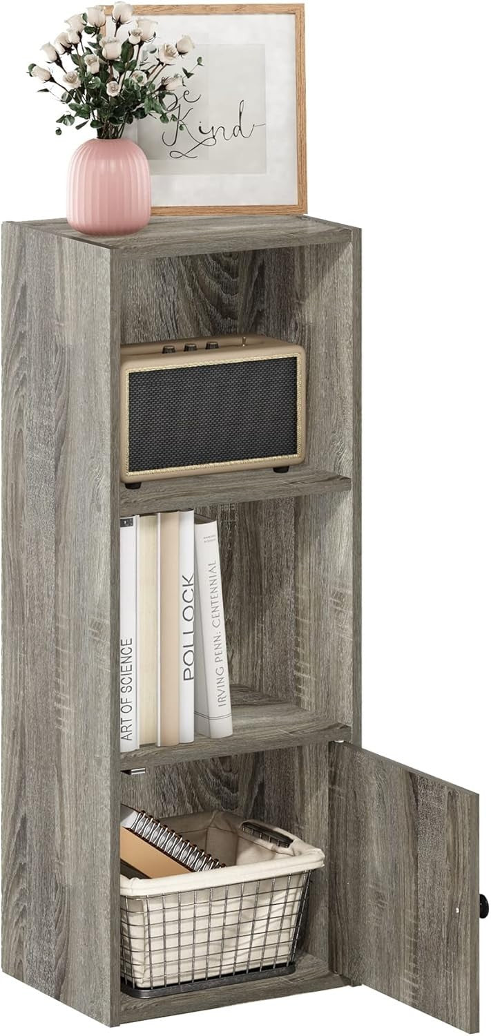 Modern 3-Tier Corner Shelf with 1 Door Cabinet – Durable Engineered Wood Storage