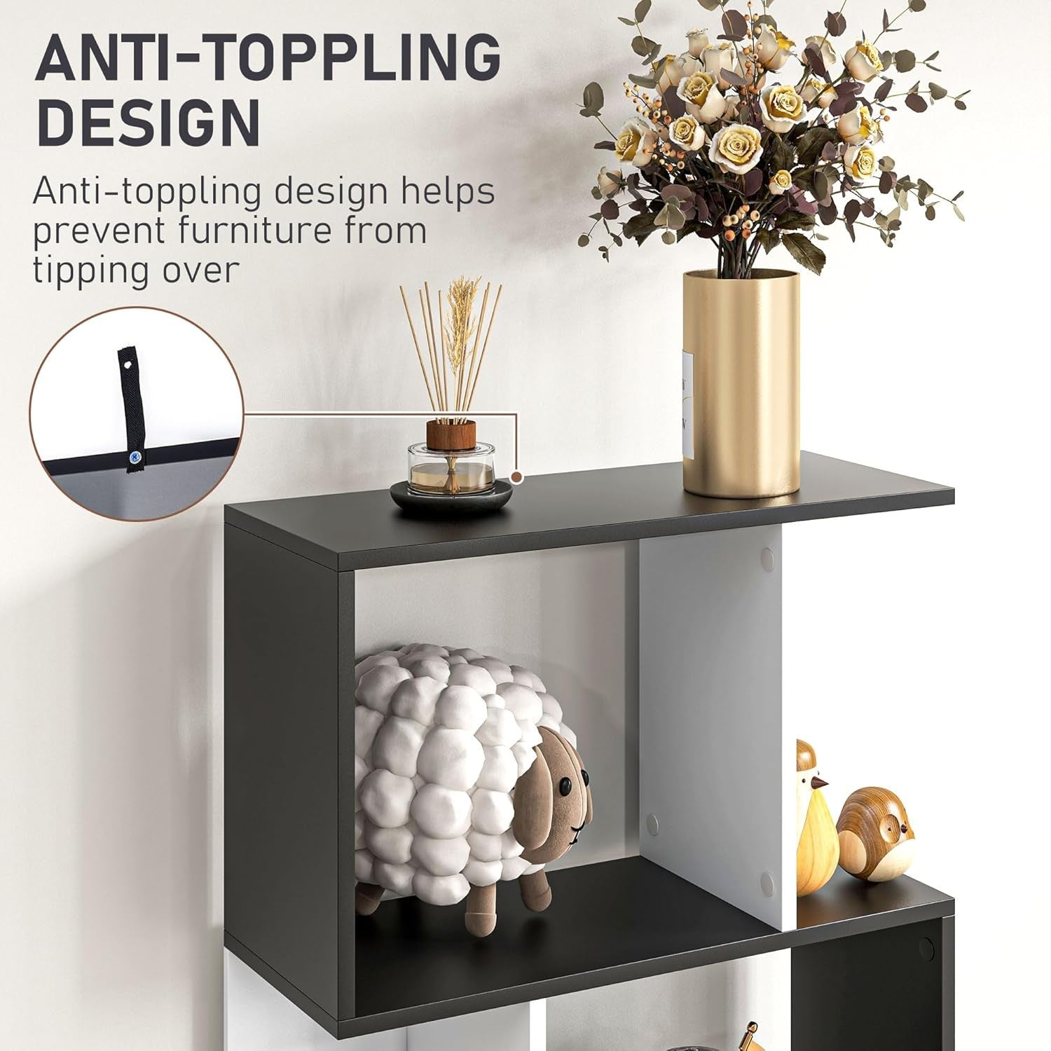 Modern 5-Tier S-Shape Display Bookcase – Freestanding Storage Shelf Black