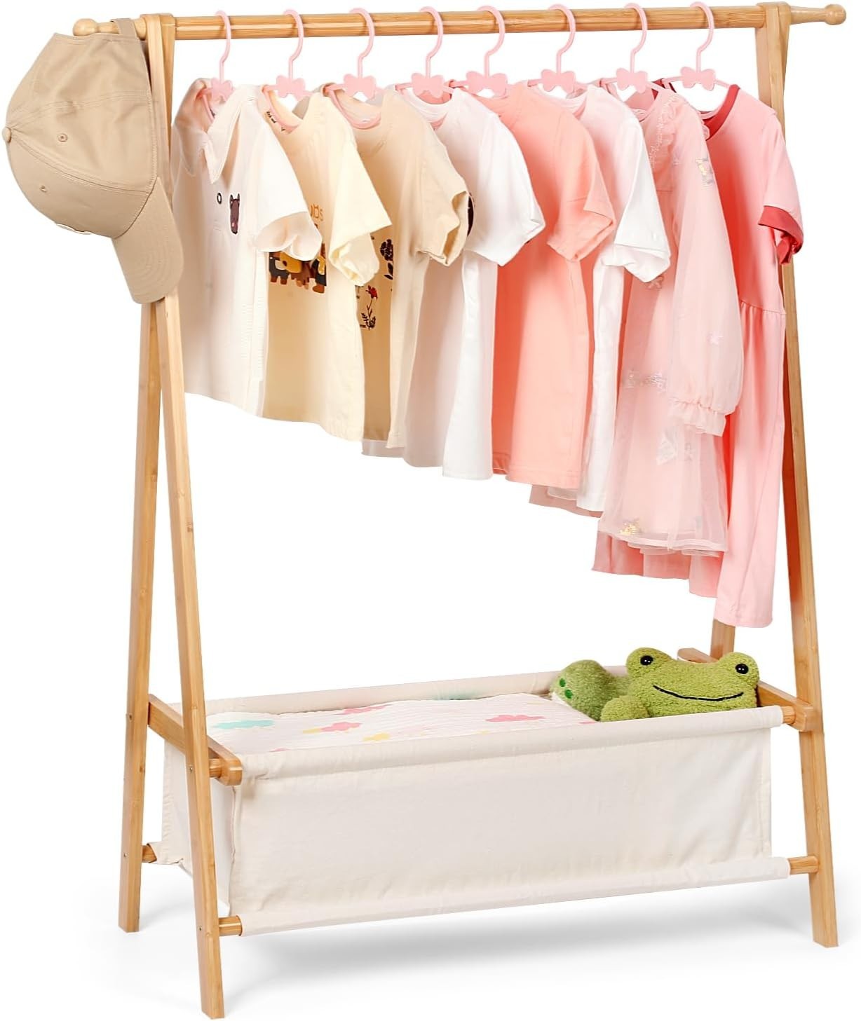 Bamboo Kids Clothes Rack Dress Up Storage Organizer
