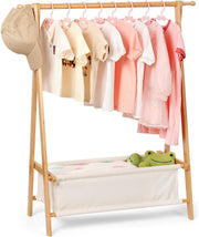 Bamboo Kids Clothes Rack Dress Up Storage Organizer