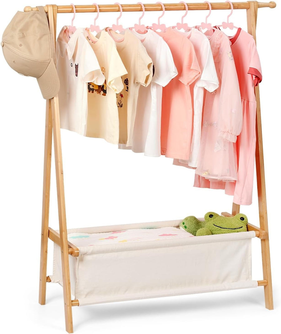 Bamboo Kids Clothes Rack Dress Up Storage Organizer