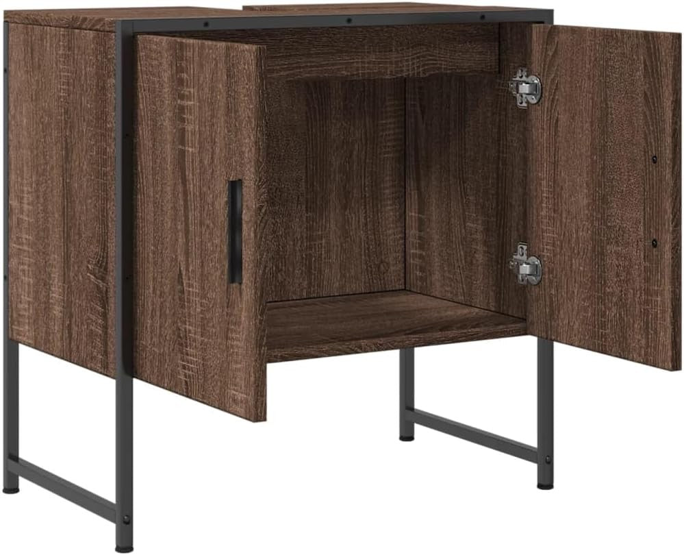 Modern Brown Oak Bathroom Sink Cabinet 60cm Under Basin Storage Unit Cupboard