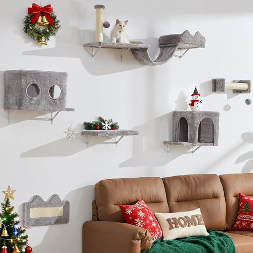 Cat Wall Shelves Set 6PCS Climbing Frame Beds Condo Scratching Posts