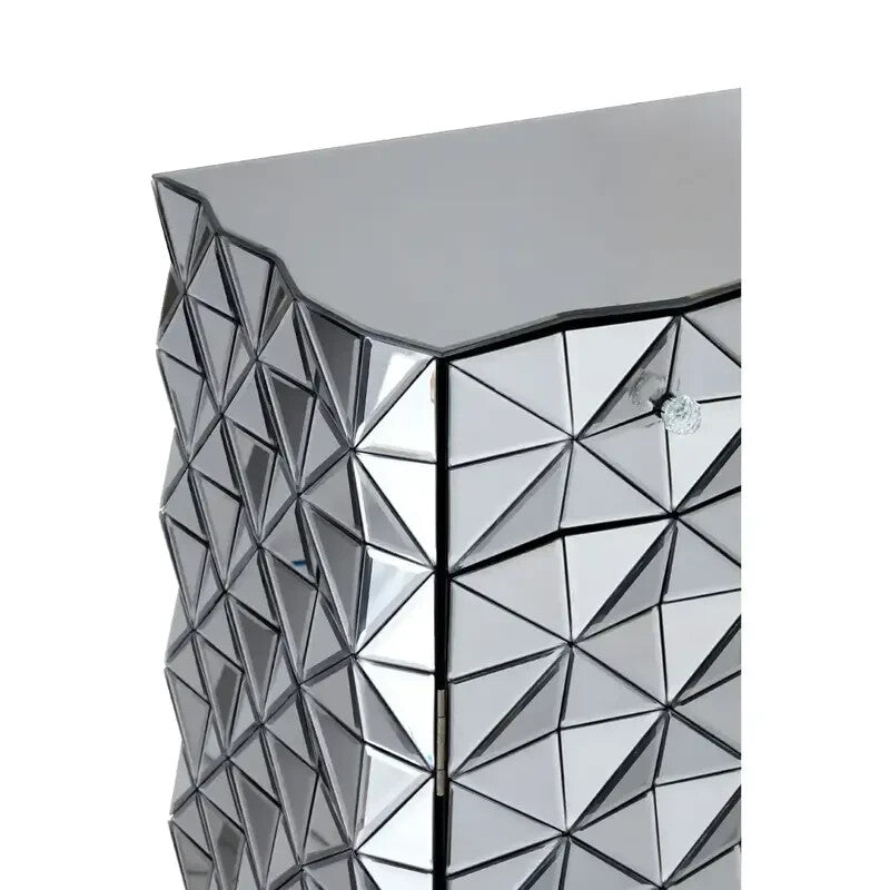 Silver Mirrored Cabinet Modern Geometric Storage Unit with 3D Design