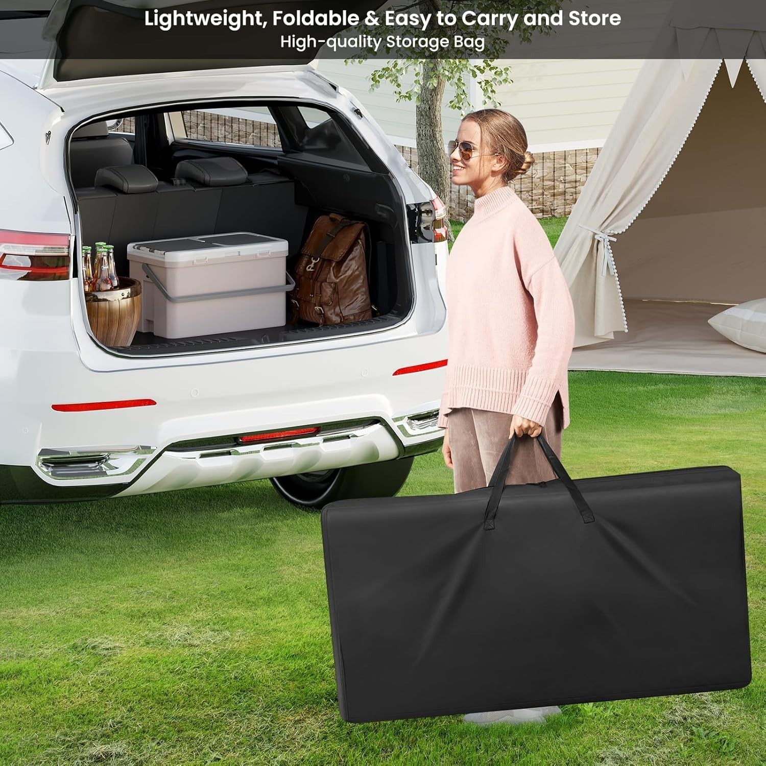 Camping Kitchen Table Foldable with Storage Cupboards & Carry Bag