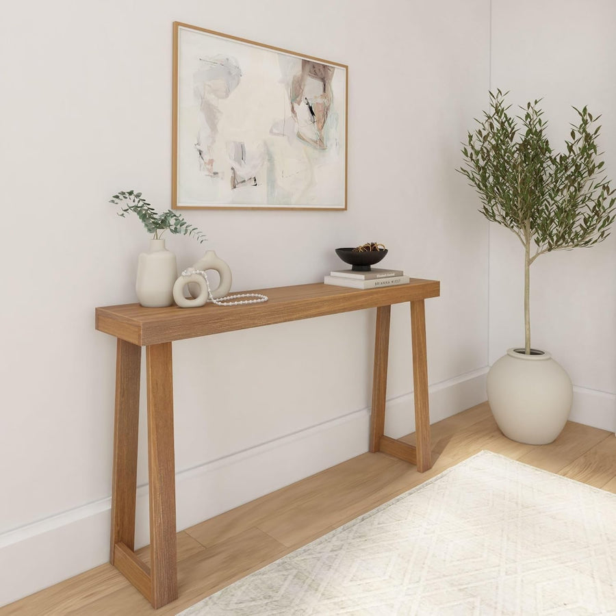 56 Inch Solid Wood Console Table – Slim Entryway Sofa Accent, Pecan