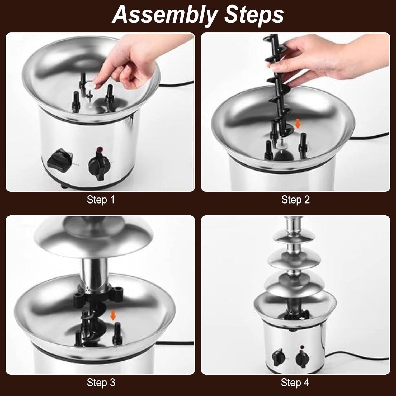 4 Tier Chocolate Fountain Machine Electric Fondue Set 220V UK Plug