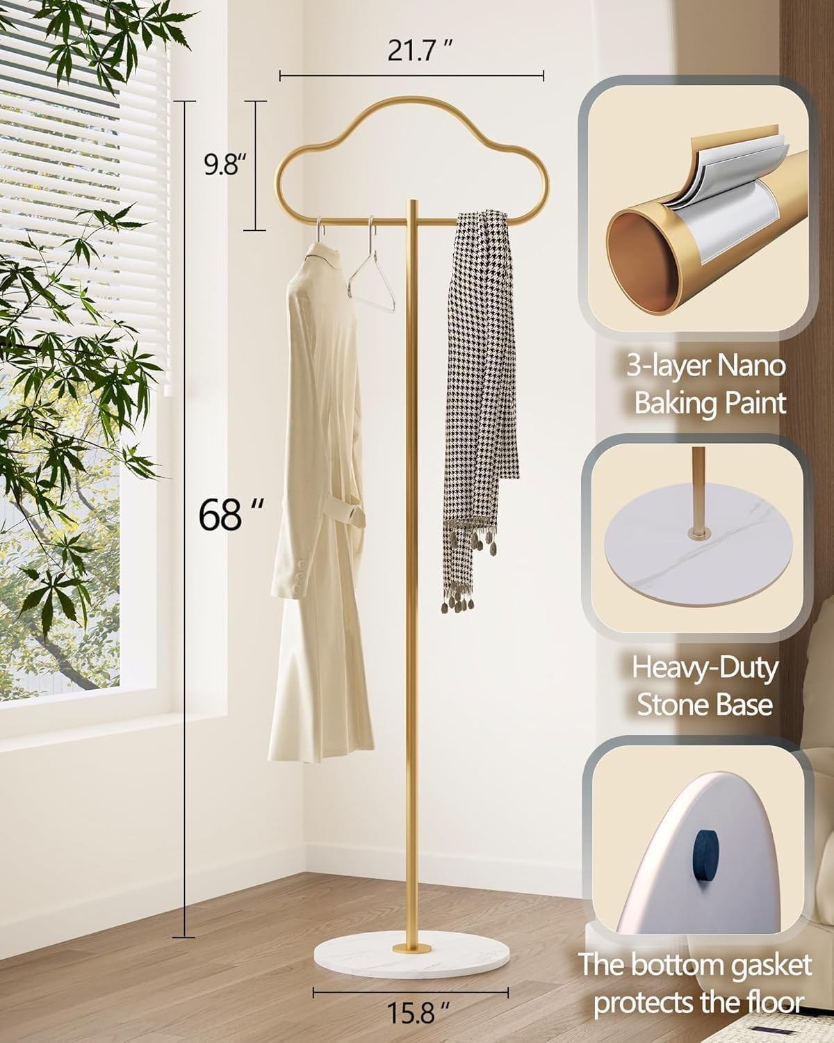 Gold Metal Coat Stand | Modern Free Standing Clothing Rack for Bedroom