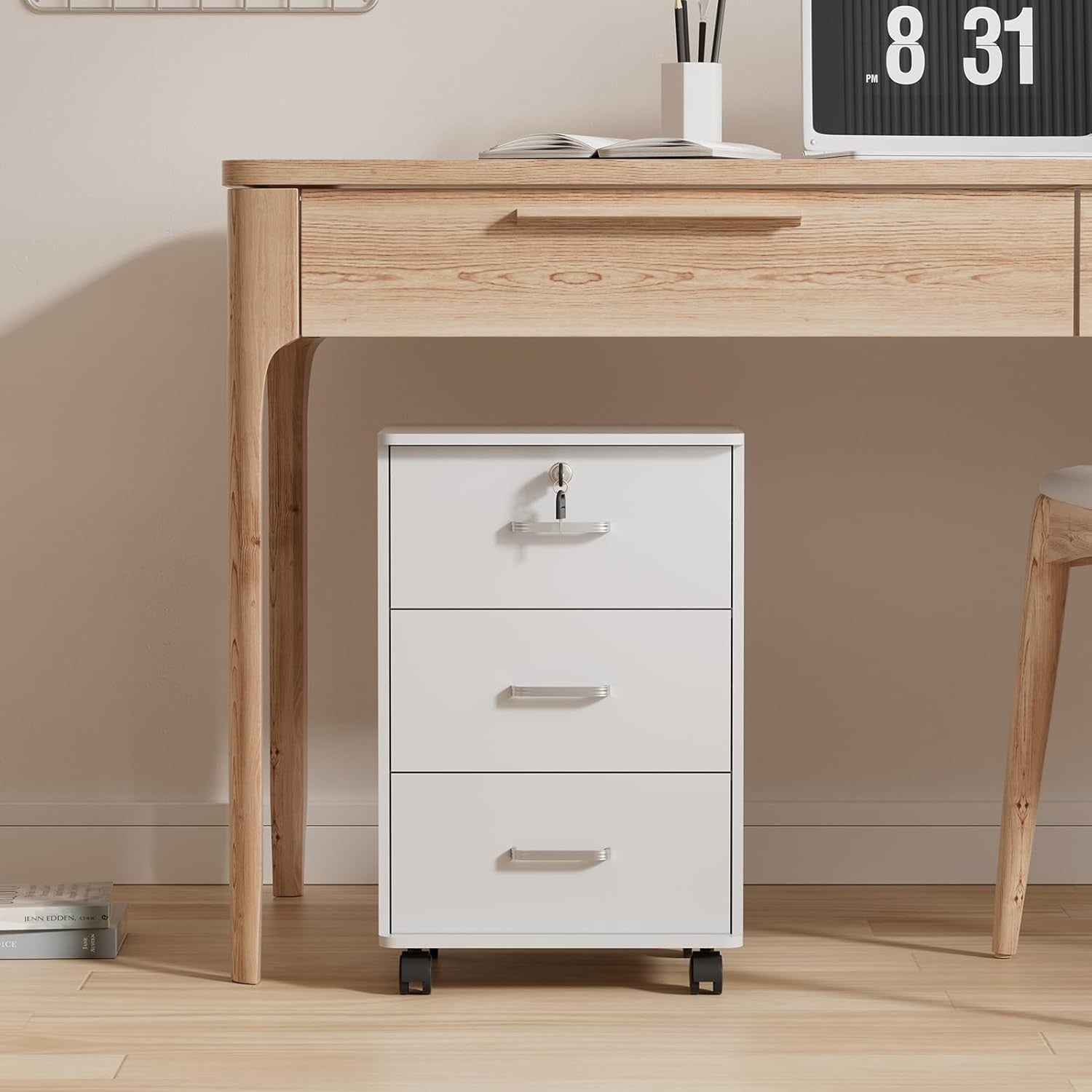 Mobile 3 Drawer File Cabinet Lockable Under Desk A4 Letter White