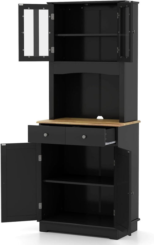 170cm Tall 4-Door Kitchen Cupboard 2-Drawer Adjustable Shelves Black