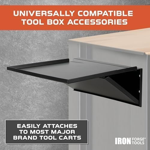 16x12in Wall-Mount Toolbox Tray Folding Shelf Black Powder-Coated Steel
