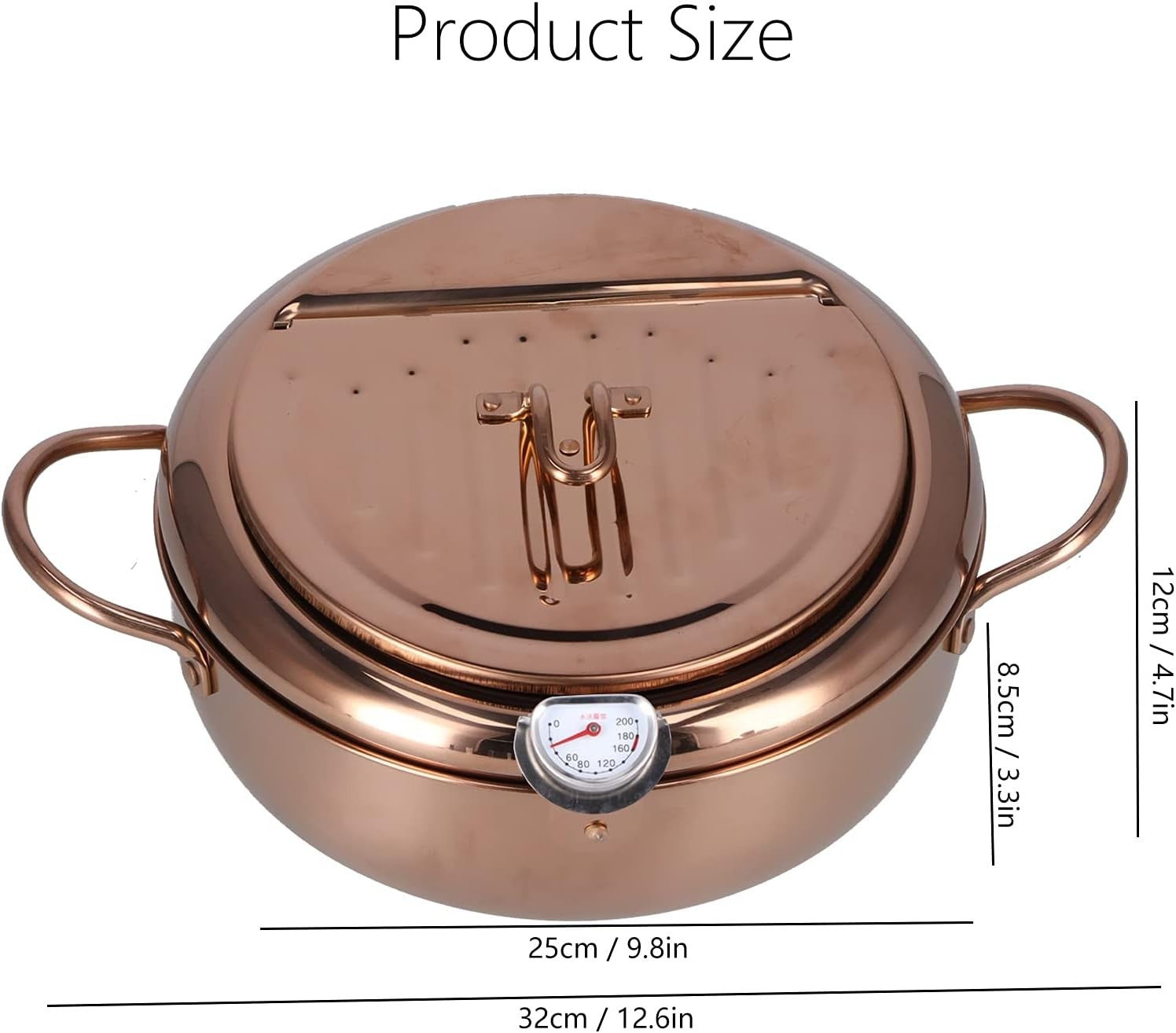 3.2L Stainless Steel Deep Fryer Pot w Thermometer Non Stick Rose Gold