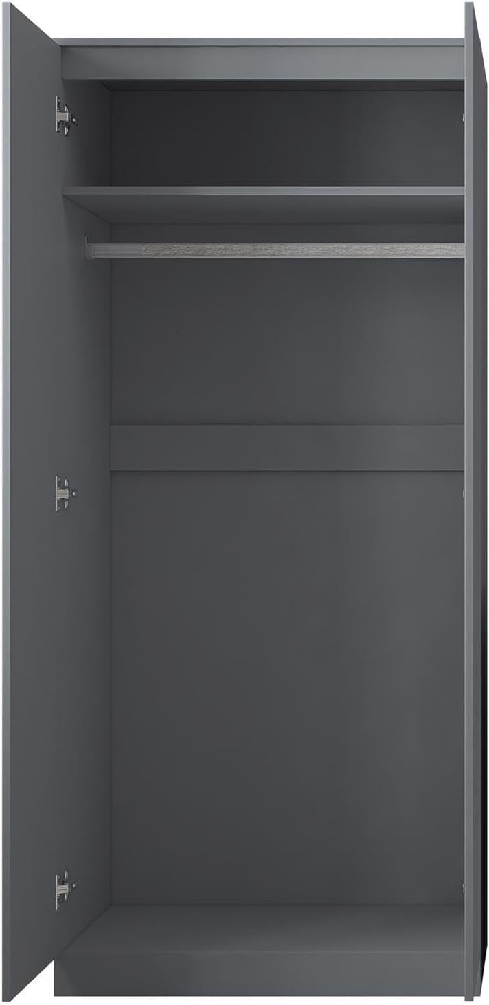 Dark Grey 2-Door Double Wardrobe 180cm | Scratch-Resistant, Space Saving
