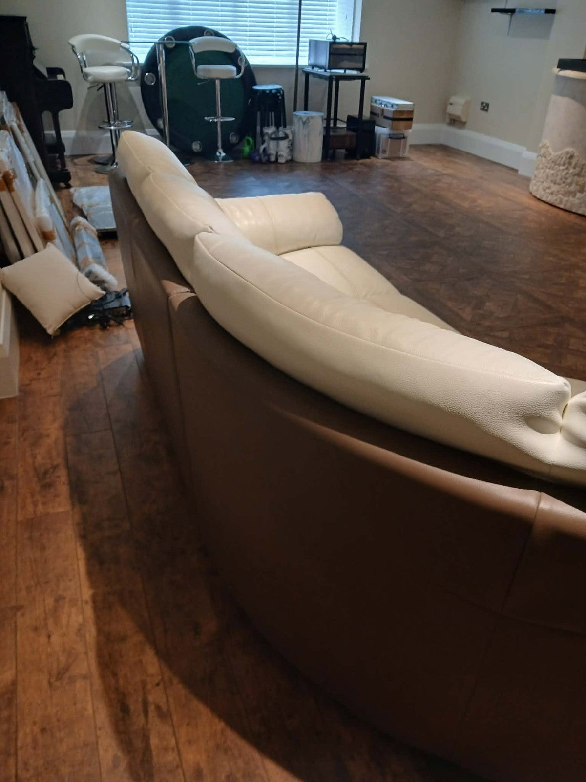 Cream/Brown Leather Corner Sofa (PTP)