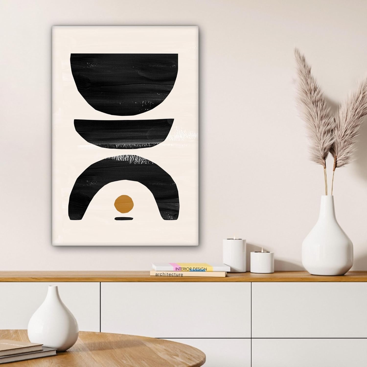Abstract Black Beige Canvas Wall Art 40x60cm Framed Modern Print