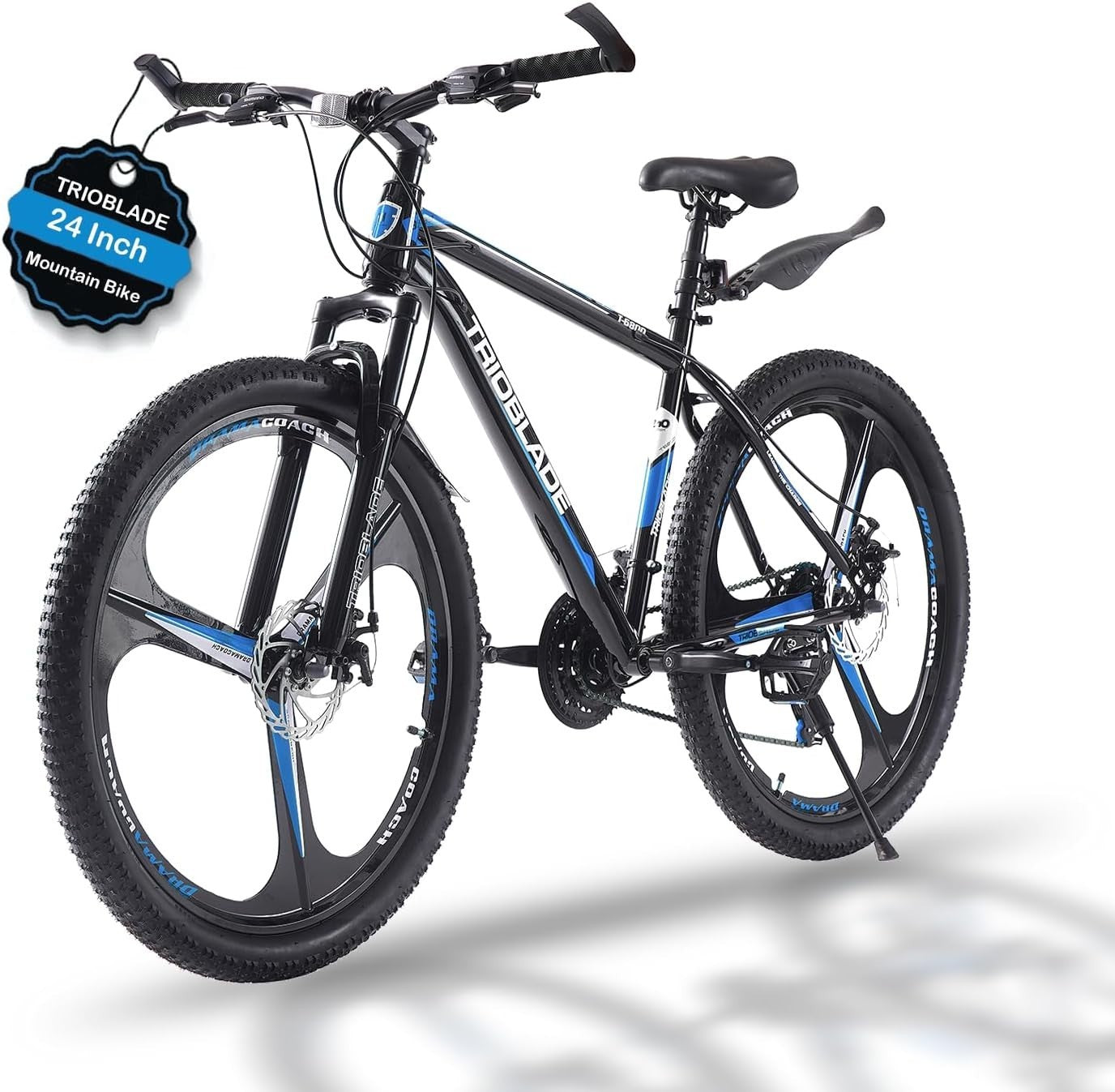 24" Black & Blue Mountain Bike 21-Speed Disc Brakes Lightweight MTB