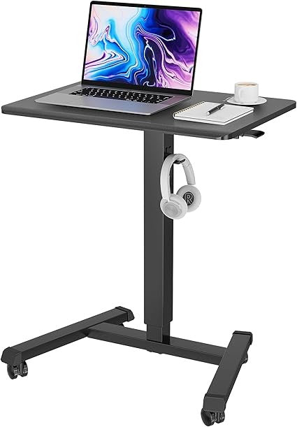 Mobile Standing Desk Height Adjustable Laptop Desk with Wheels 65x45cm Black