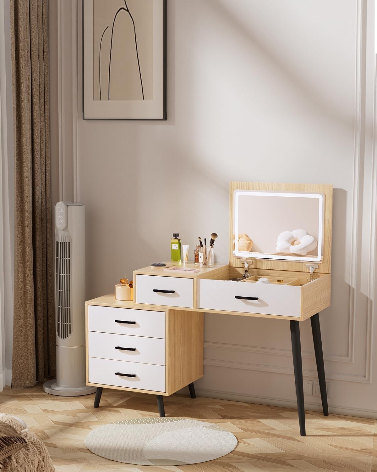 Adjustable Vanity Dressing Table Makeup Desk LED Mirror Storage Drawers