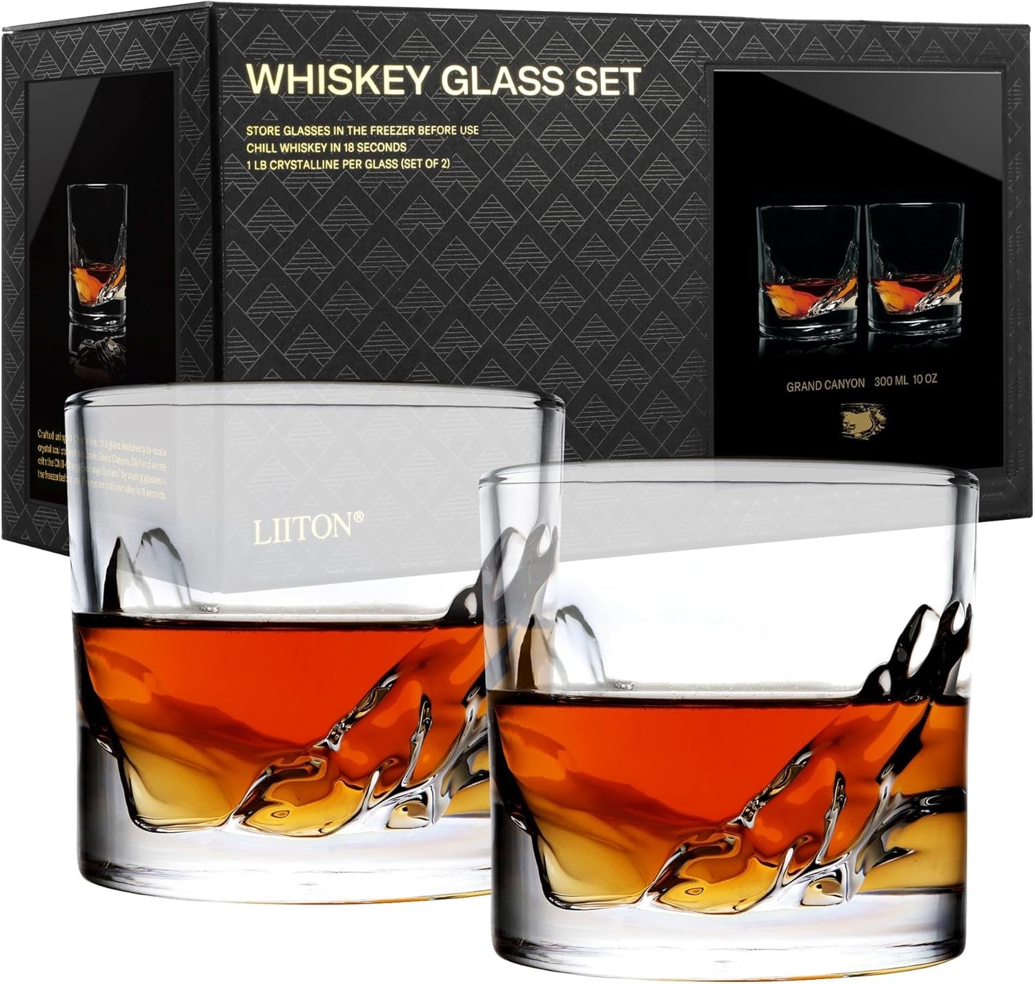 Canyon Whiskey Glasses Set of 2 – Heavy Old Fashioned 300ml Chill Rocks