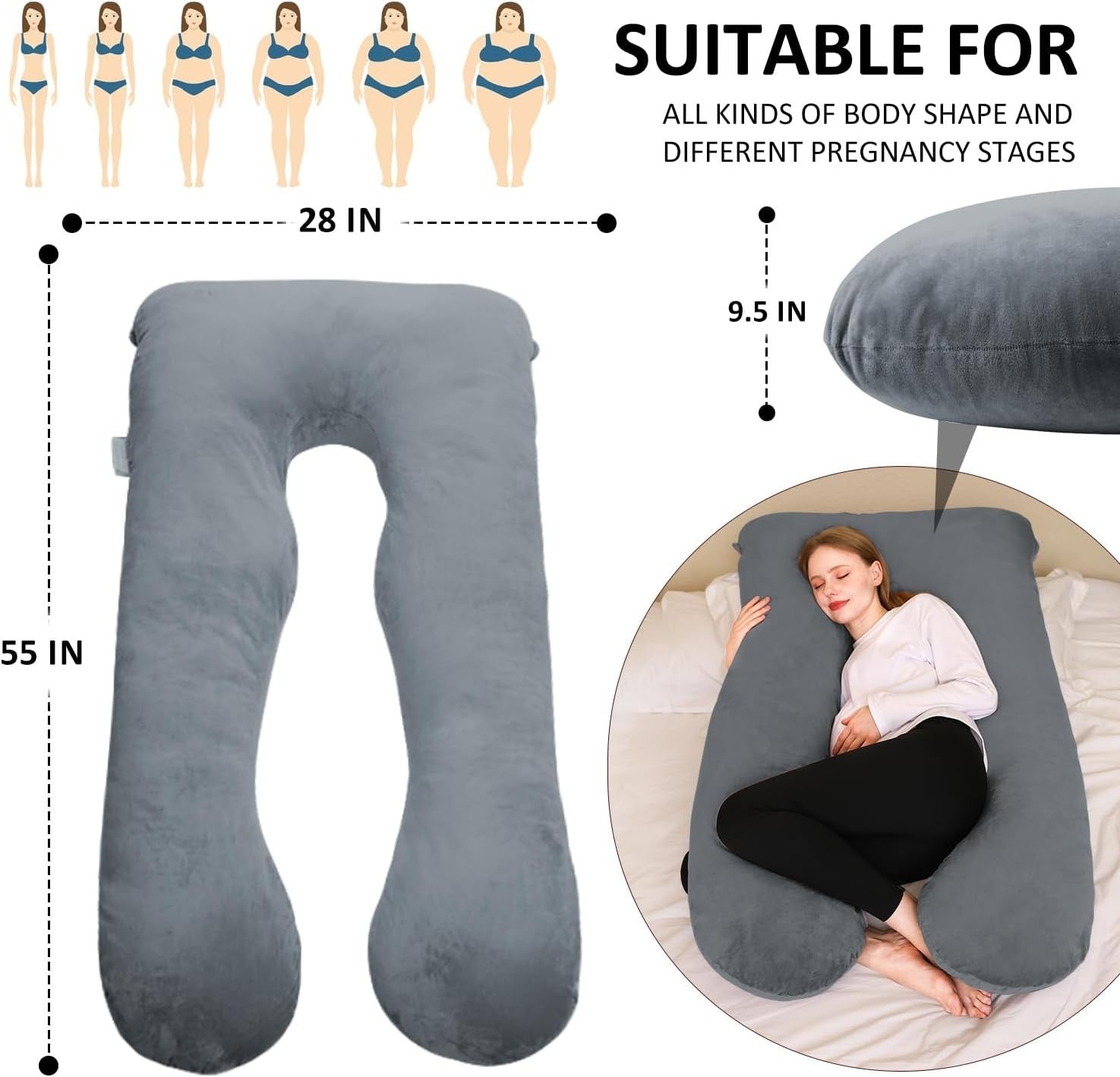 U Shaped Pregnancy Pillow 55" Full Body Support Maternity Sleeping Pillow