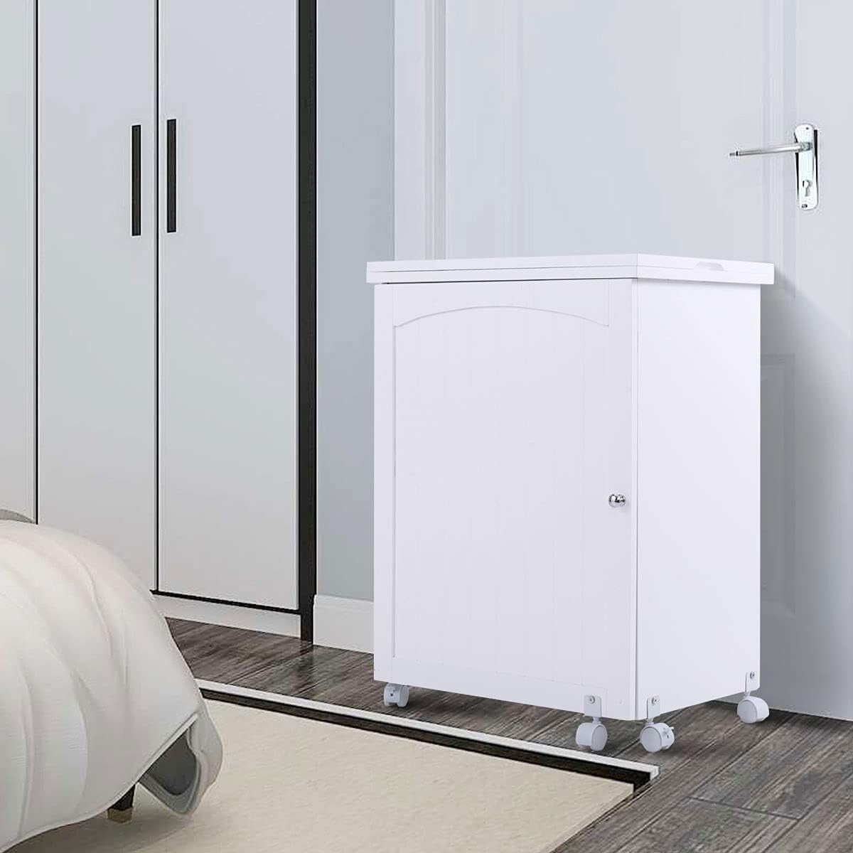 Folding Sewing Table 117cm Mobile Craft Desk with Wheels & Storage White