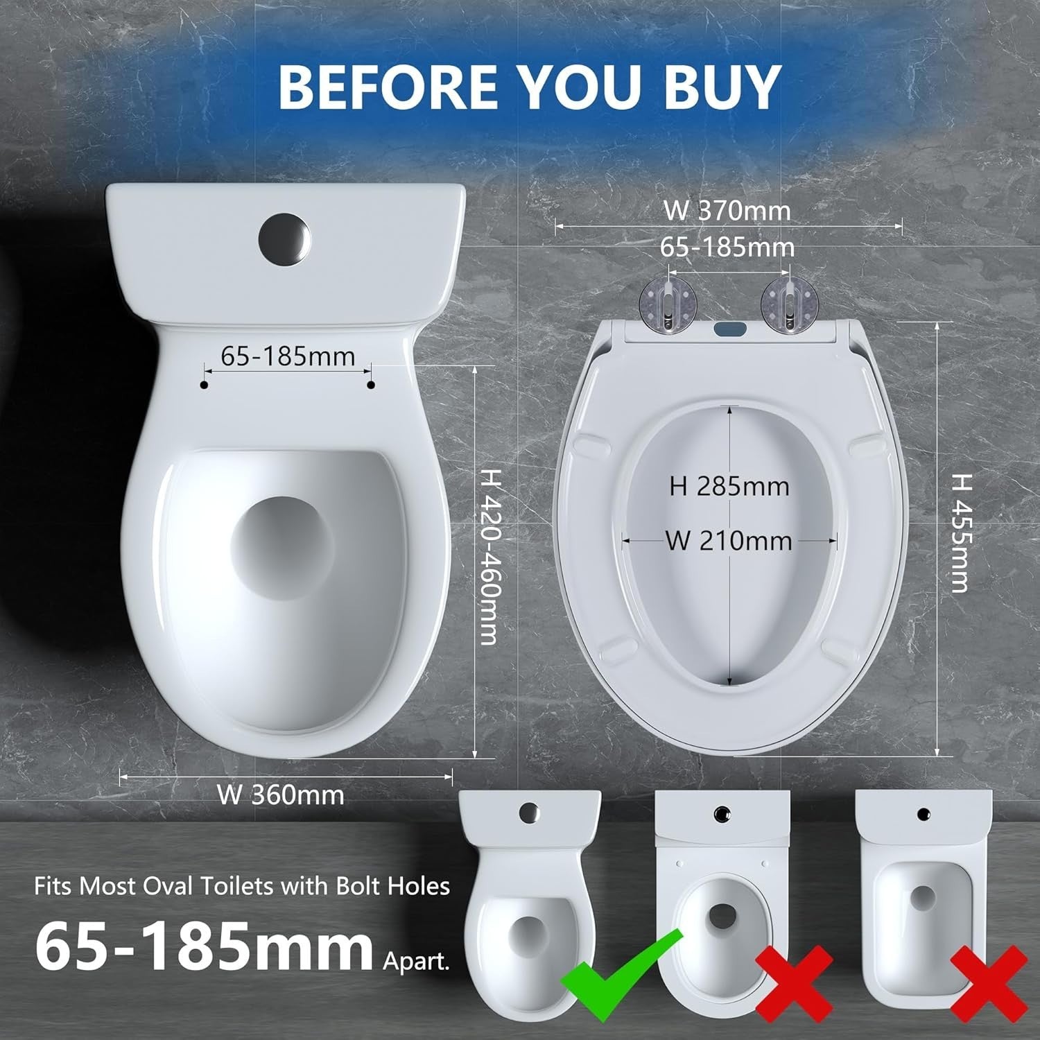 White Oval Toilet Seat Soft Close Quick Release Anti-Bacterial Top Fix 45x37cm