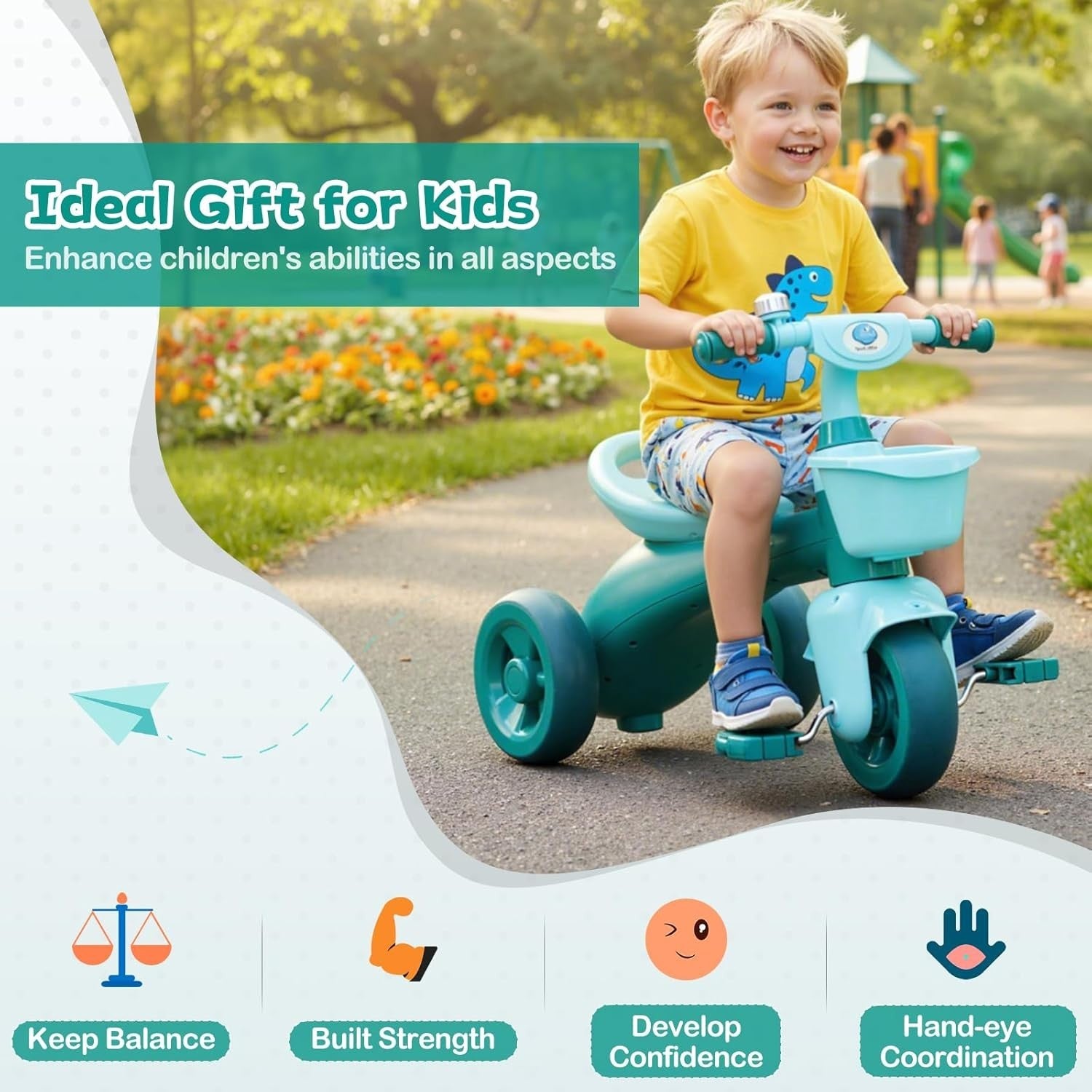 Toddler Tricycle 3 Wheel Kids Trike Balance Bike Basket Storage Age 3-5