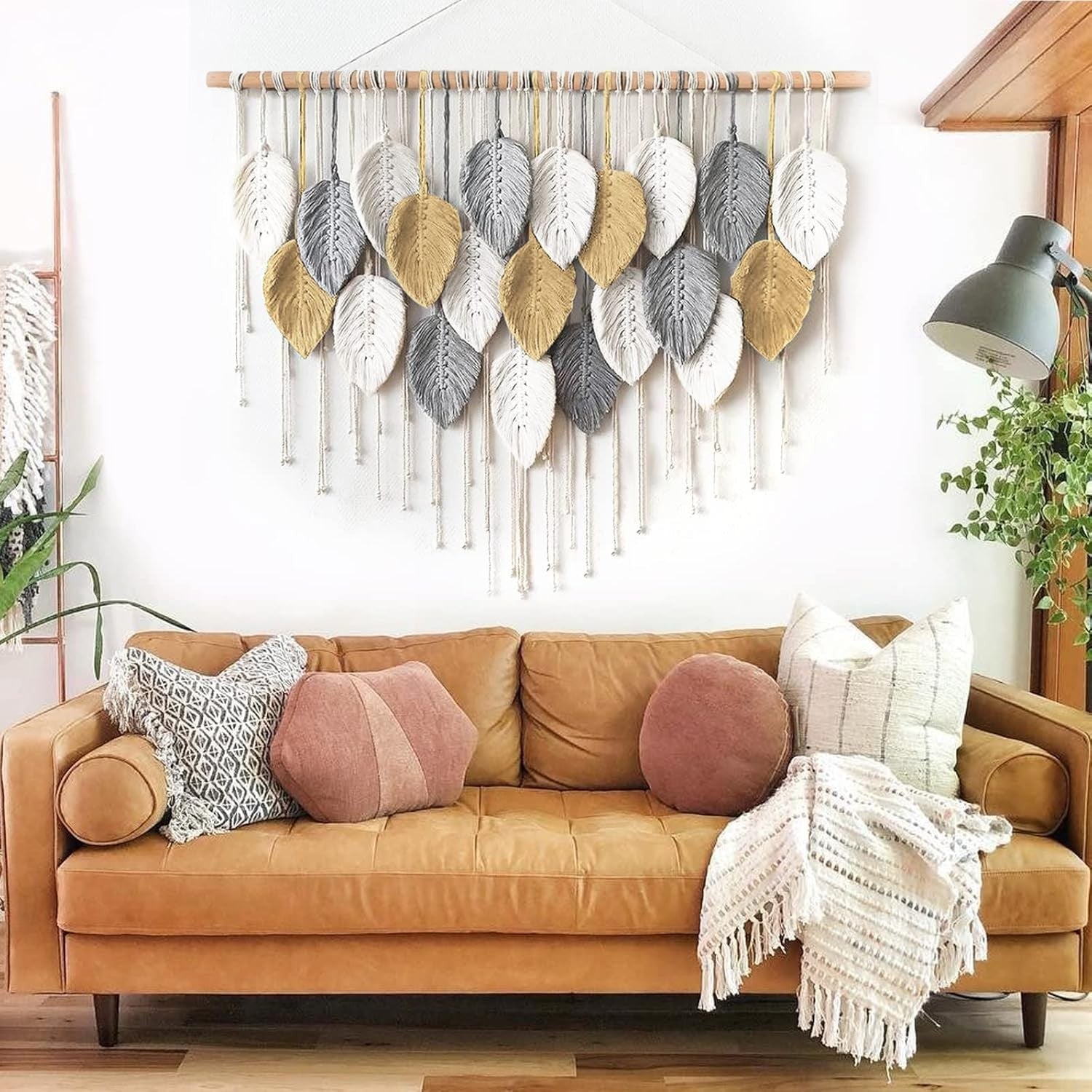 Large Boho Macrame Wall Hanging Leaf Woven Handmade Wall Decor
