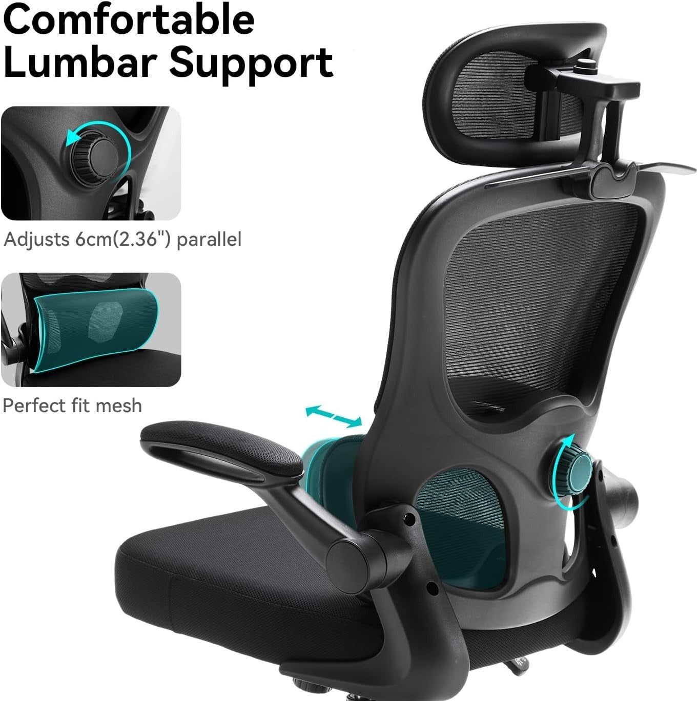 Ergonomic Office Chair Large Mesh Back Adjustable Lumbar Headrest 300lbs Black