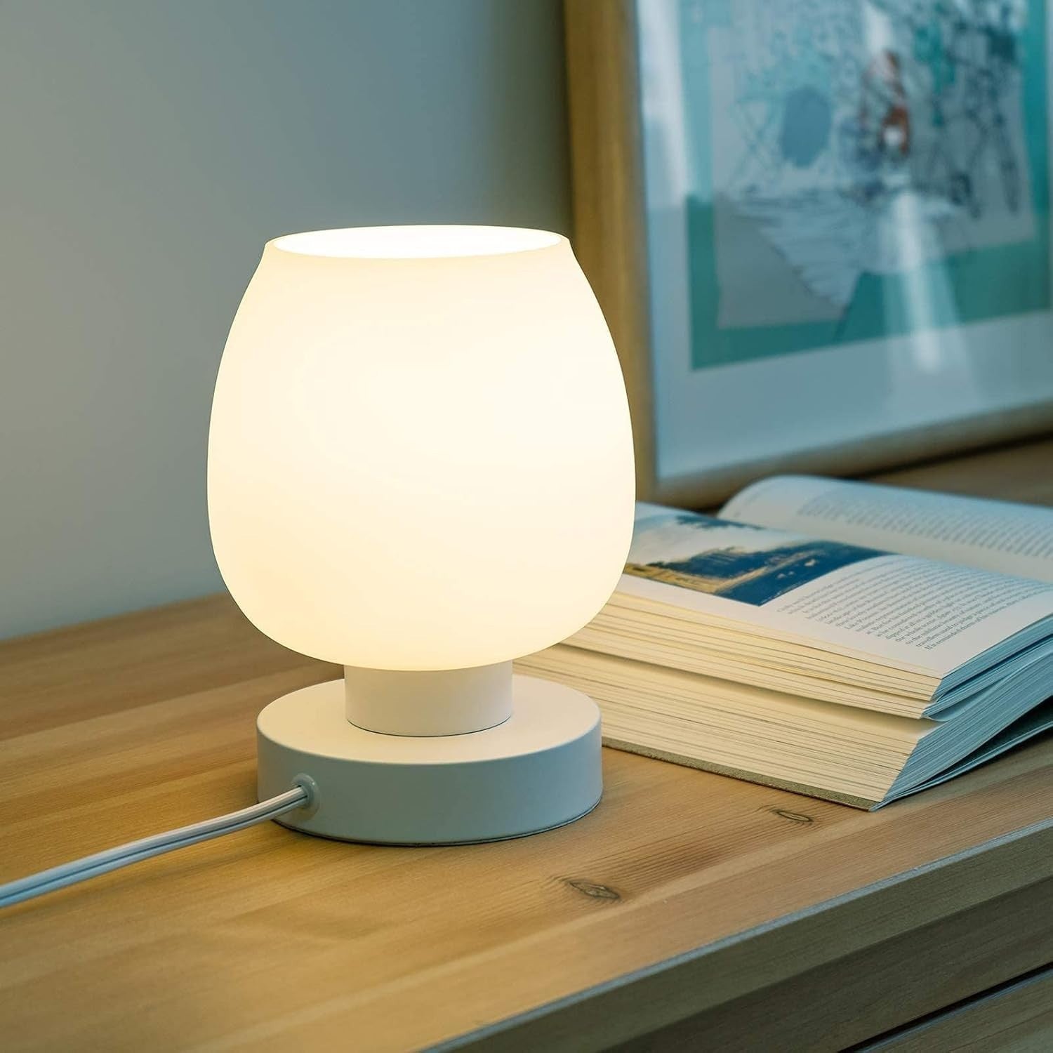Touch Bedside Table Lamps Set of 2 3 Way Dimmable Opal Glass Night Lights