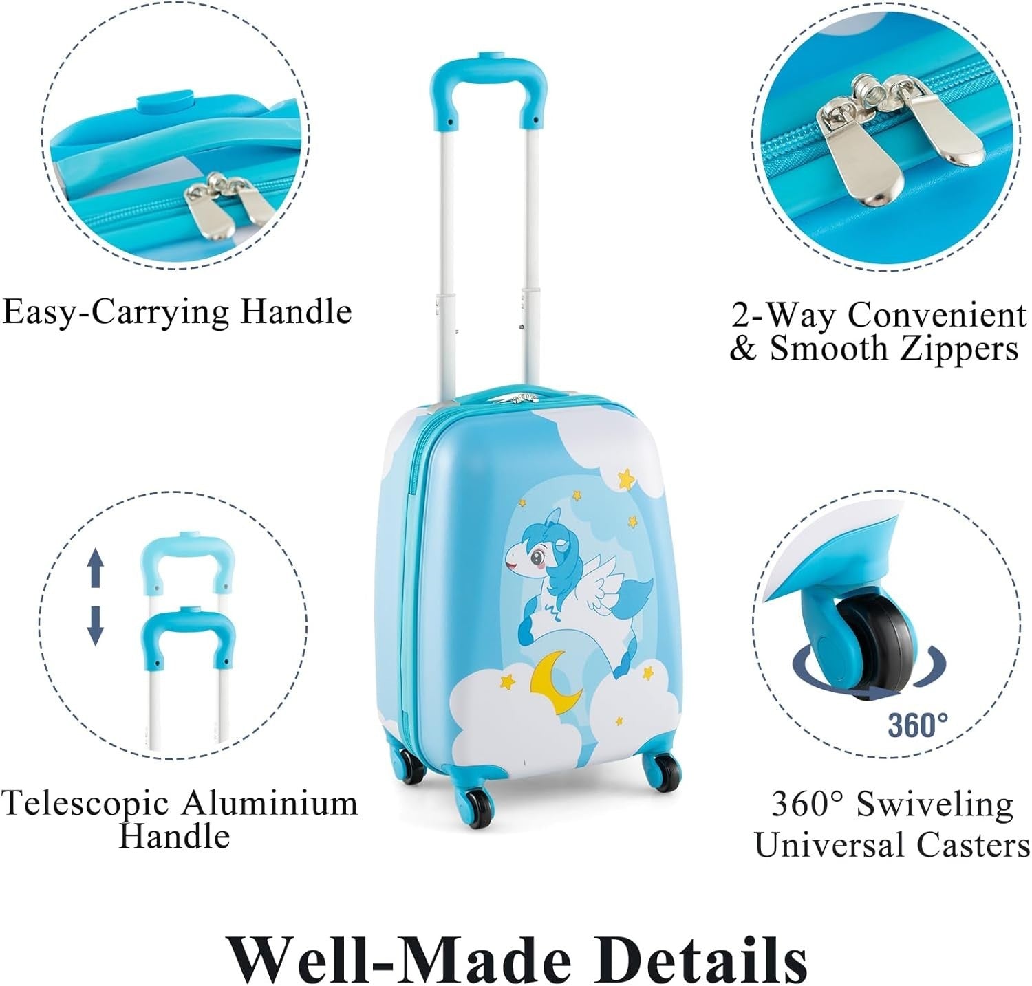 Unicorn Kids Suitcase 16” Trolley Case Backpack Set Hard Shell