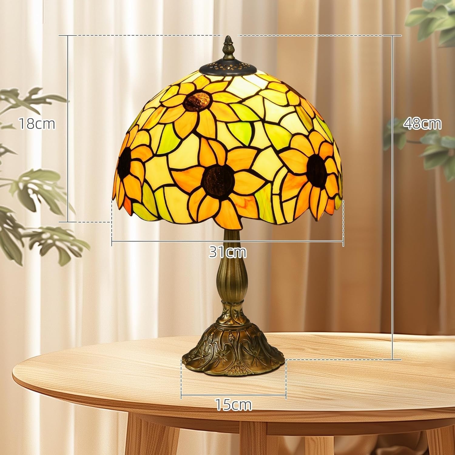 Sunflower Stained Glass Table Lamp Vintage Bedside Light for Bedroom