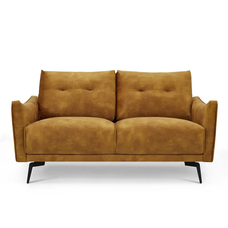 Gold Velvet 2 Seater Sofa | Modern Tufted Couch with Metal Legs & Support