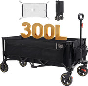 Black 300L Extended Folding Camping Wagon 160kg Heavy Duty Trolley with Brakes