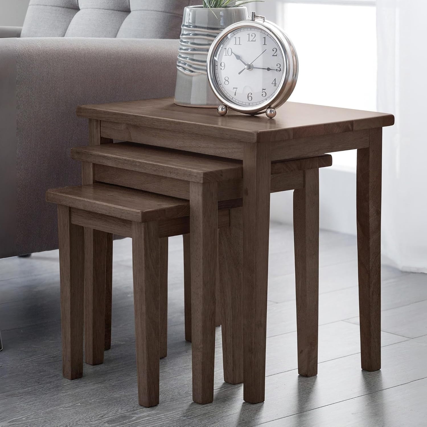 Walnut Wood Nesting Tables Set of 3 Mid-Century Modern Square Coffee Side