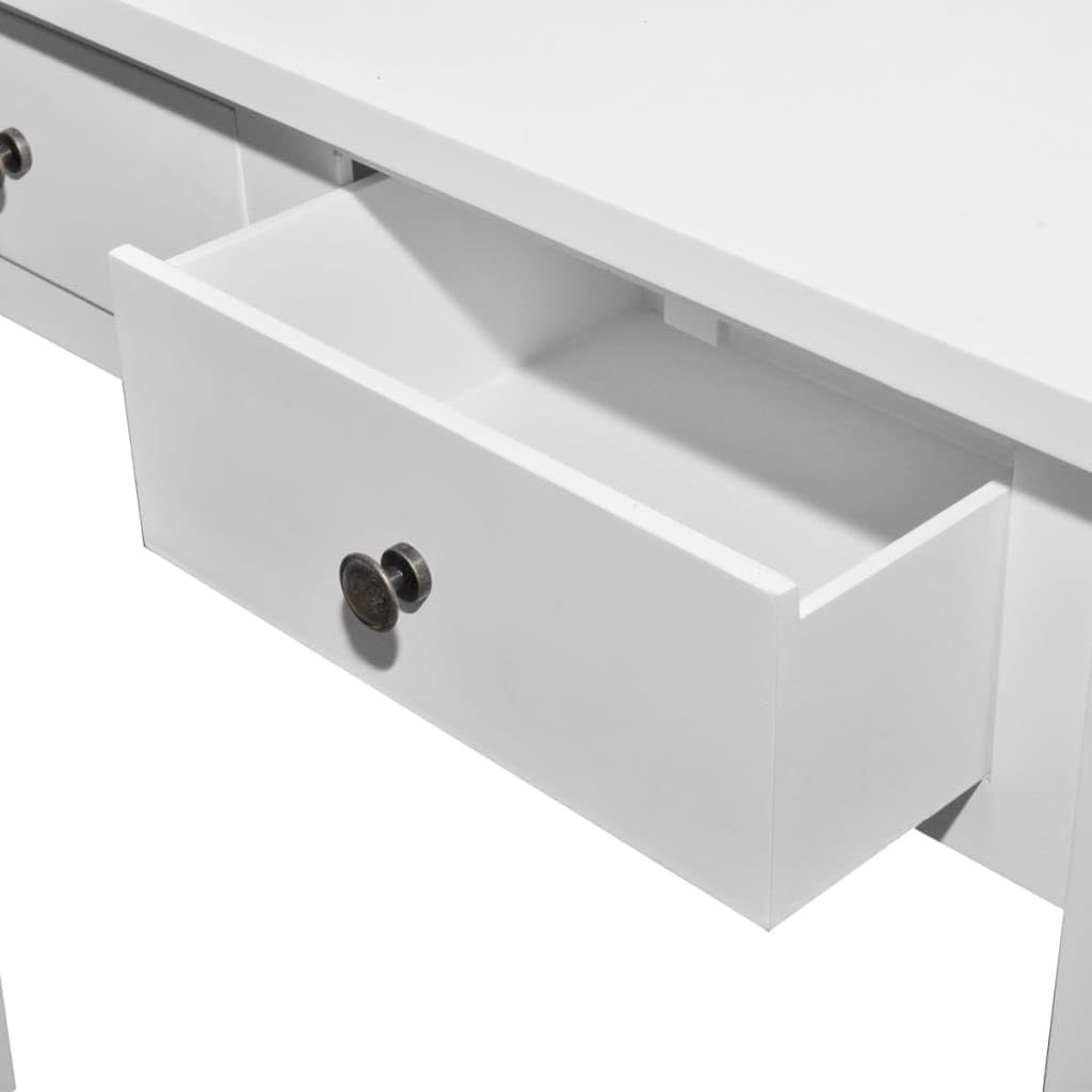 Compact White Console Table with Two Drawers, Durable MDF & Pine Wood