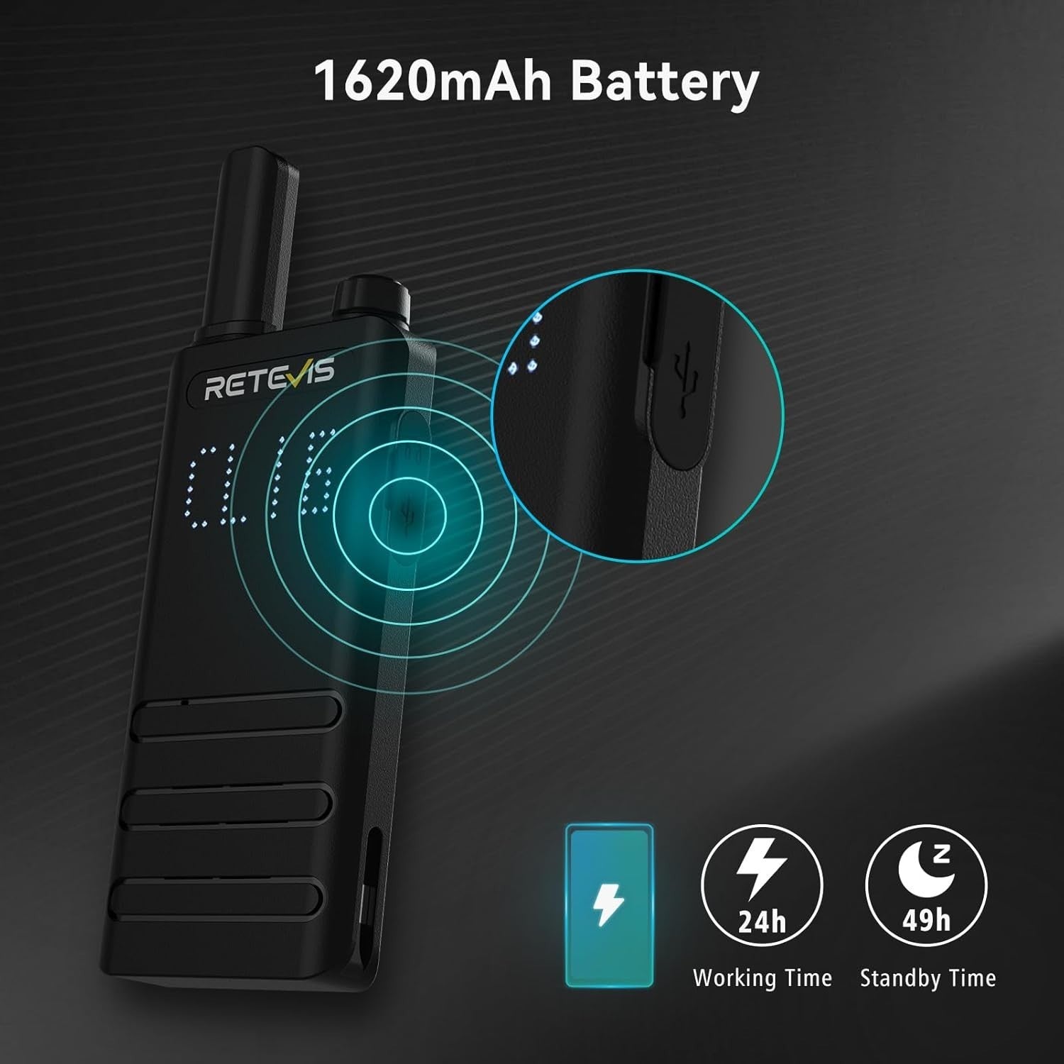 Slim Walkie Talkies 4 Pack Screen VOX USB-C PMR446 Business Radio