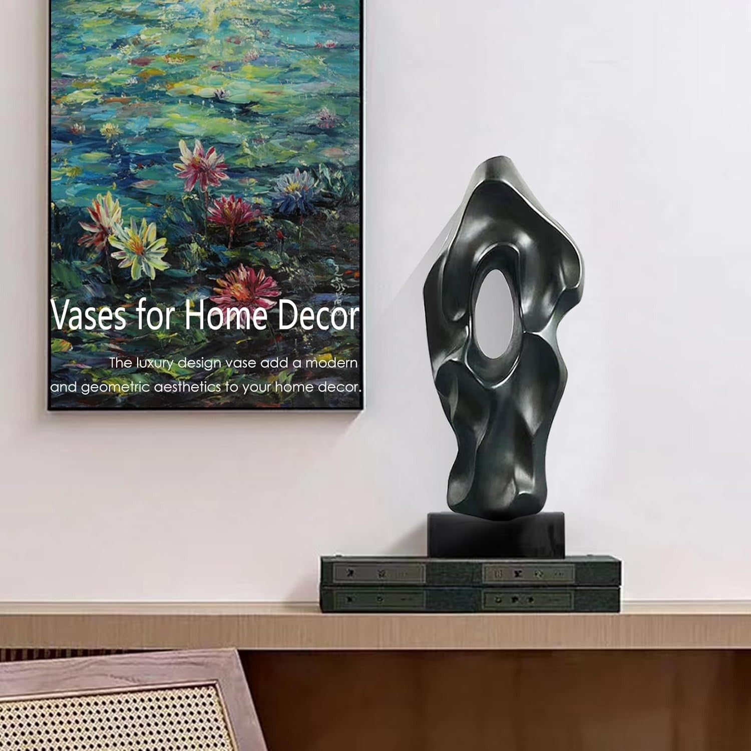 Modern Abstract Black Ceramic Floor Vase Tall Sculptural Home Decor