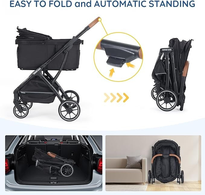 Luxury Dog Stroller Foldable Pet Pushchair Pram Medium Pets 60lb Black