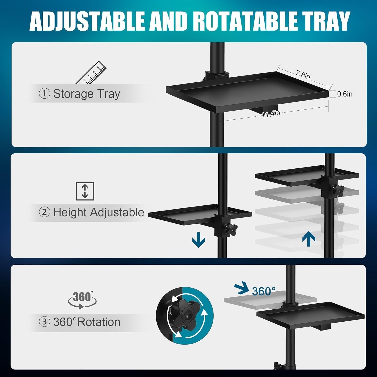 Adjustable Tattoo Tray on Wheels Stainless Steel Rolling Workstation