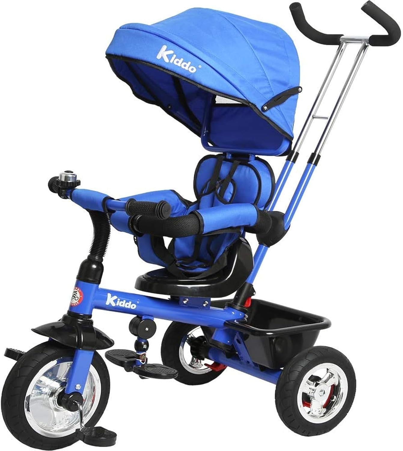 4 in 1 Kids Tricycle Rotating Seat Sun Canopy Parent Push Trike Blue
